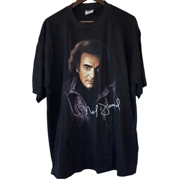 Vintage Neil Diamond US Tour 1996 Band Tee Black Purple Headshot Preloved Sz XL - Picture 2 of 13